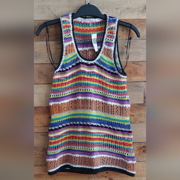 Trina Turk Tops - Trina Turk Crochet Sleeveless Tank Sweater Vest Sz S Textured Multicolor Stripes